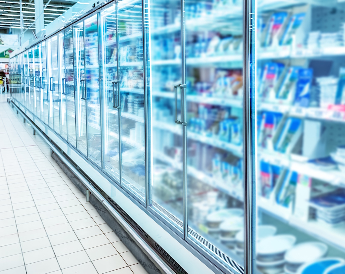 The refrigerated section of a grocery store