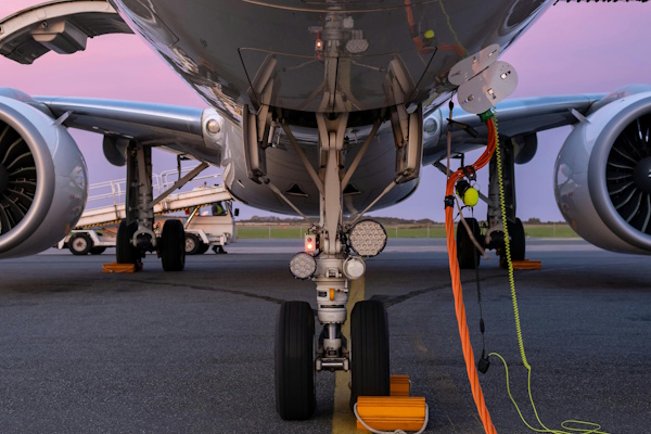 Underneath an airplane