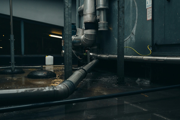 Pipes leaking with liquids on the floor
