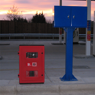 break-glass box at a petrol station