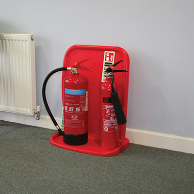 fire extinguisher stand in an office setting